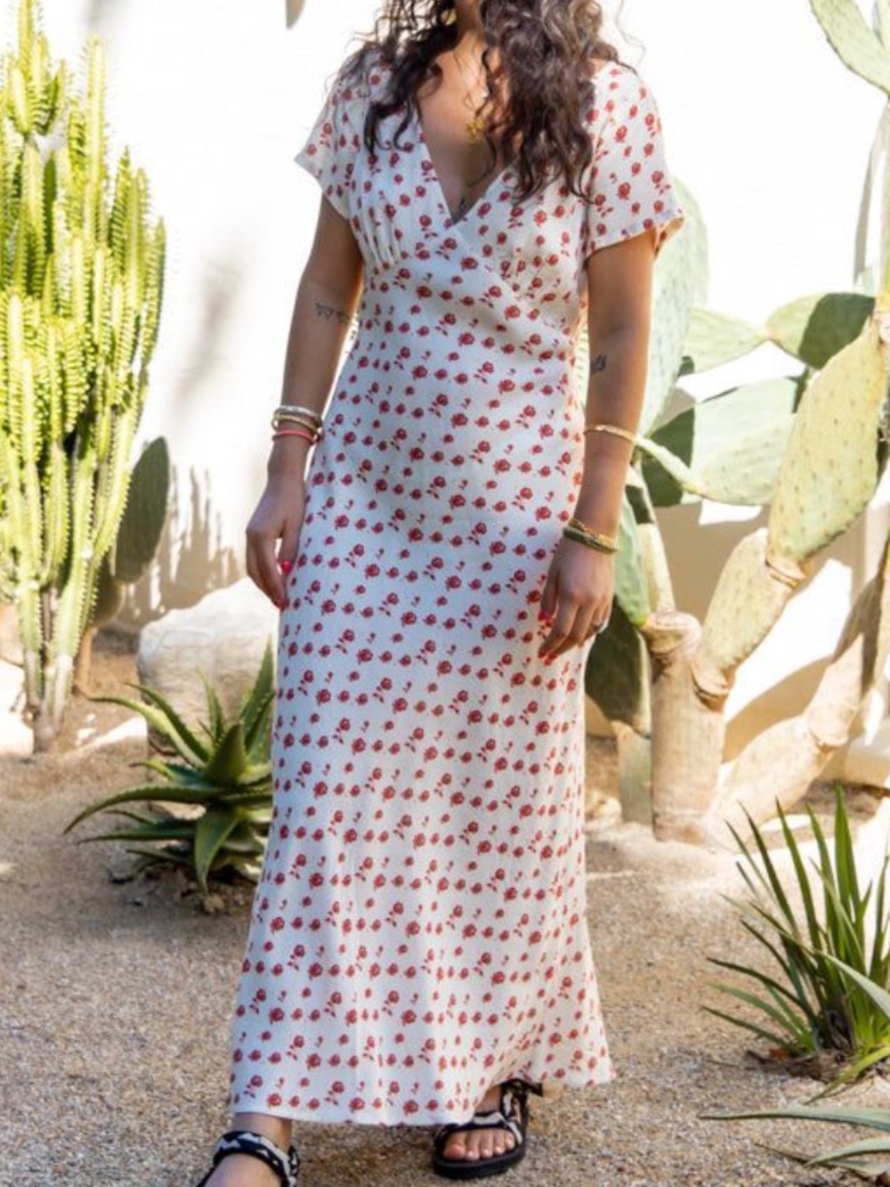 VRG GRL White Floral Maxi Dress with Red Print